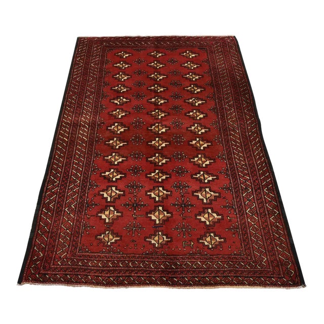 Turkmen Rug 4’3” X 6’1” Red Wool Vintage Tribal Hand-Knotted Carpet For Sale