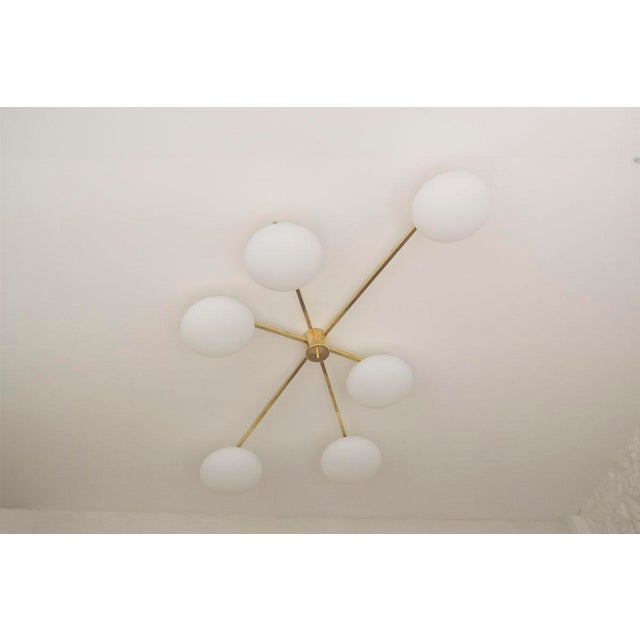 Metal Ceiling Lamp in Brass and Murano Glass in the style of Angelo Lelli for Arredoluce For Sale - Image 7 of 10