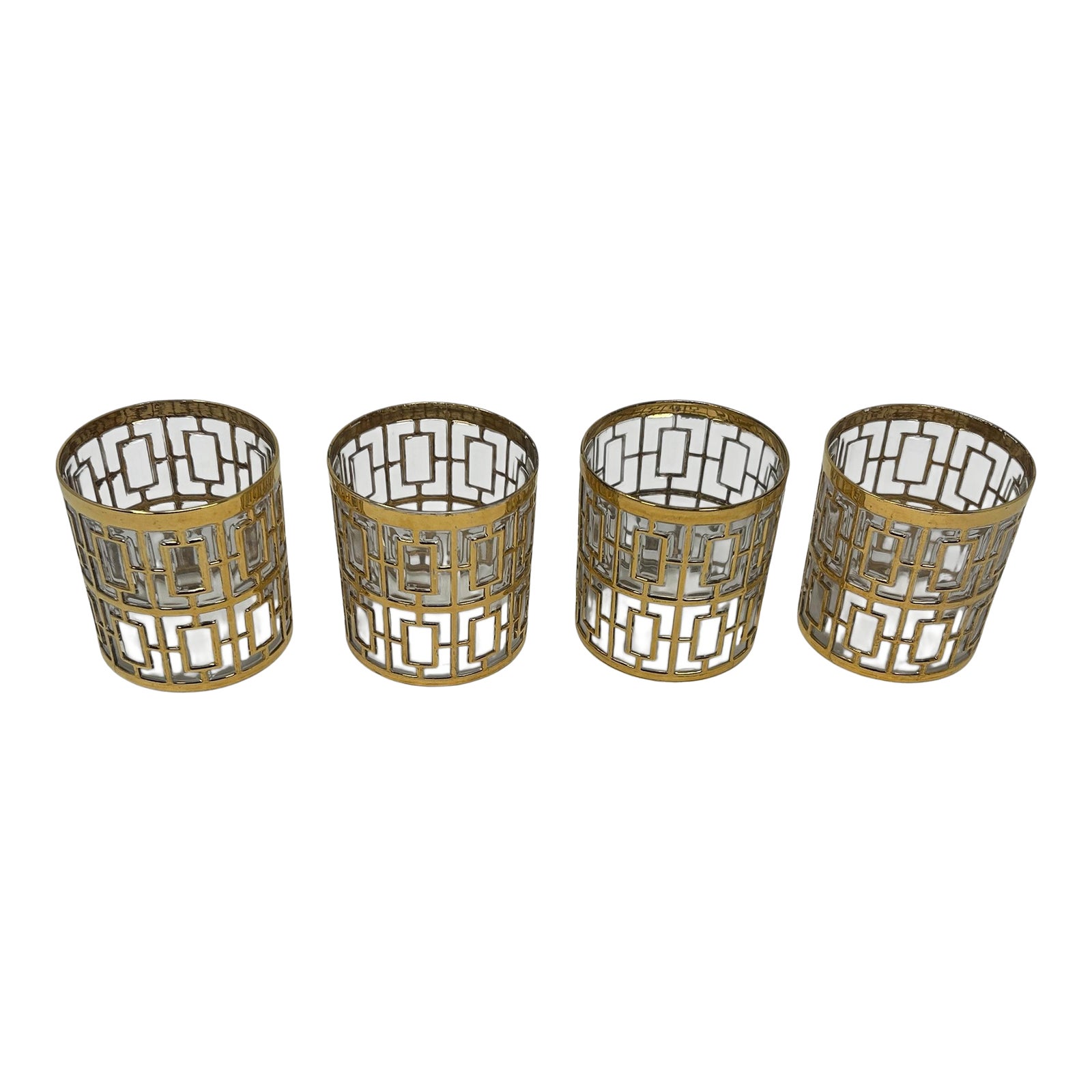 1960s Set of Four Imperial Glass Rocks Glass With 22-Karat Gold in the ...