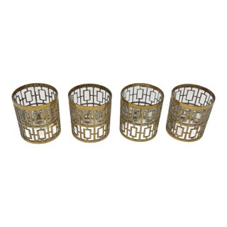 1960s Set of Four Imperial Glass Rocks Glass With 22-Karat Gold in the “Shoji” Design For Sale