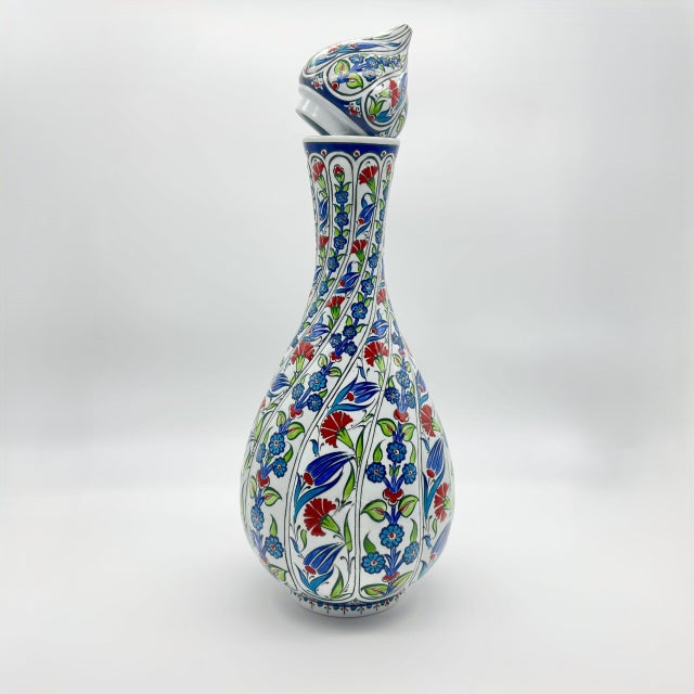 Handmade Ceramic Fluted Nightingale Vase with Lid (30cm) Polychrome Floral Pattern For Sale - Image 6 of 8