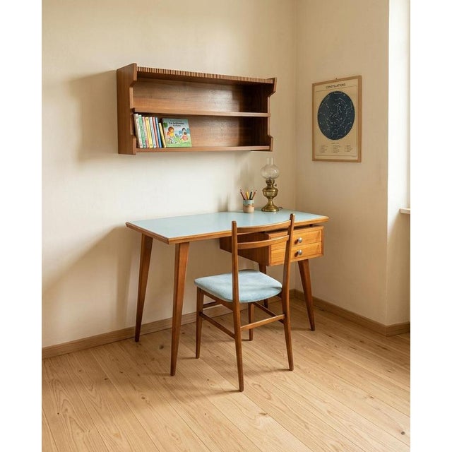 Gio Ponti Mid-Century Italian Desk and Chair with Suspended Bookcase in the style of Gio Ponti, 1950, Set of 3 For Sale - Image 4 of 18