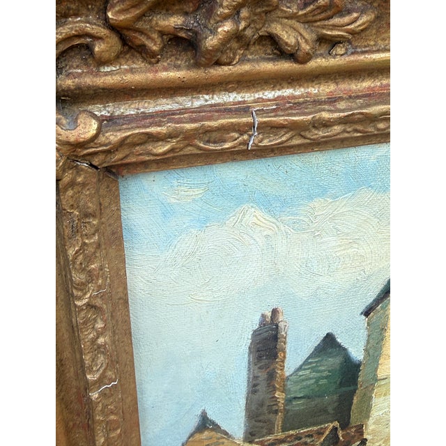Antique European Village Street Scene Oil Painting | Signed L. Hughes | Ornate Gilt Frame For Sale - Image 9 of 10