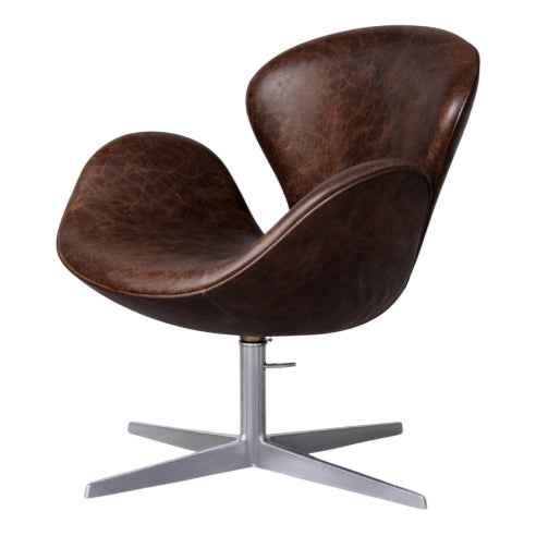 Mid-Century Modern Danish Brown Leather Swan Chair by Arne Jacobsen for Fritz Hansen, 1958 For Sale