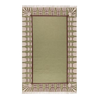 Part & Parcel Goods Wool Tassel Rug, 15' x 20', Sage, Chocolate and Eggshell For Sale