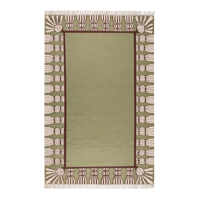 Part & Parcel Goods Wool Tassel Rug, 15' x 20', Sage, Chocolate and Eggshell For Sale