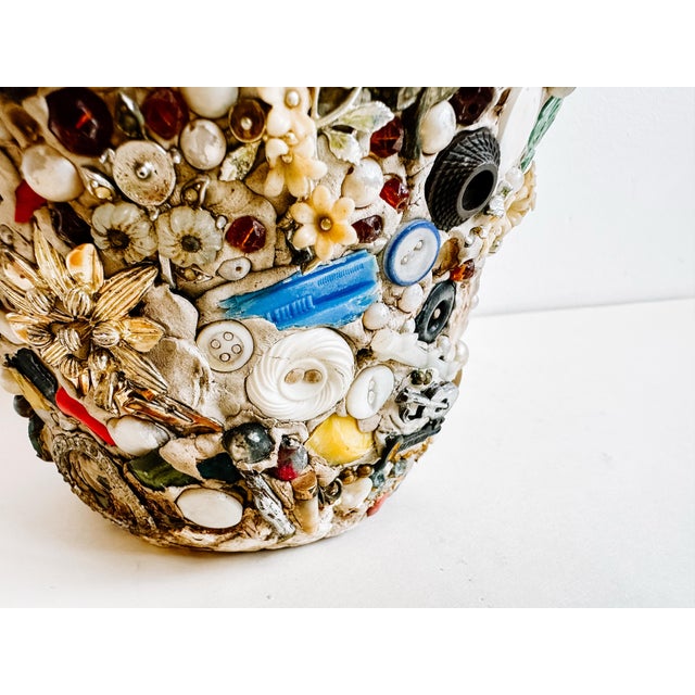 Folk Art Vintage Memory Ware Clay Sculptural Planter Pot For Sale - Image 3 of 12