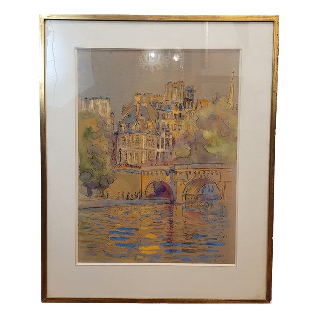 Gilis, Pont Marie, Paris, 1962, Watercolor on Paper For Sale