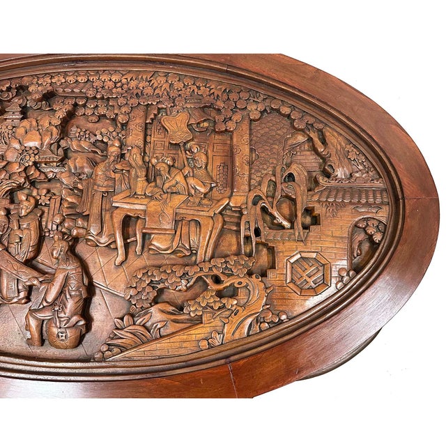 Mid-20th Century Chinese Massive Oval Carved Coffee Table With 6 Nesting Stools For Sale - Image 9 of 12
