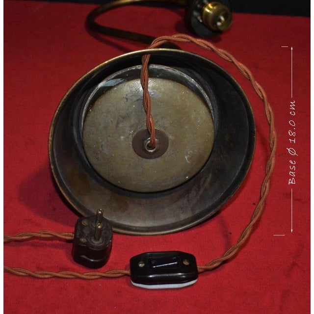 Metal Vintage French Art Deco Adjustable Bronze and Opaline Glass Table Lamp, 1930s For Sale - Image 7 of 18