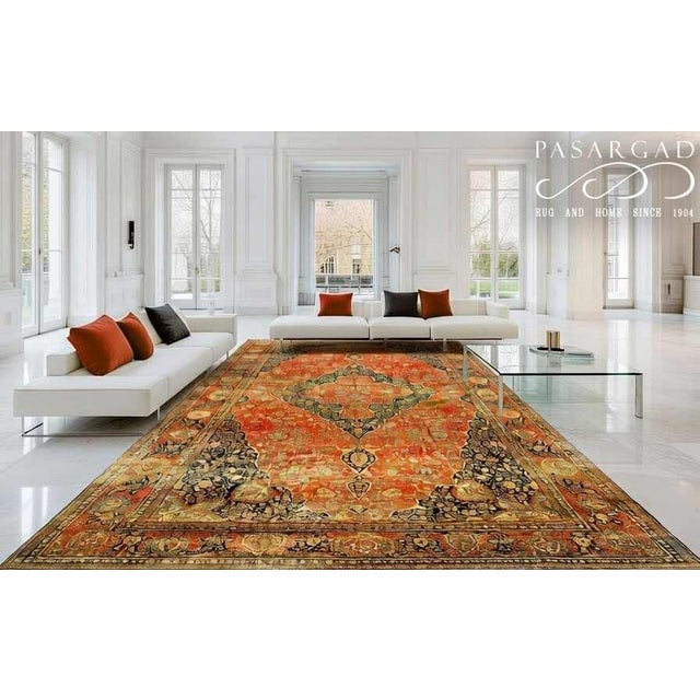 Late 19th Century Antique Hand Knotted Mohtasham Kashan Rug 13'5'' X 26'5'' For Sale - Image 14 of 14