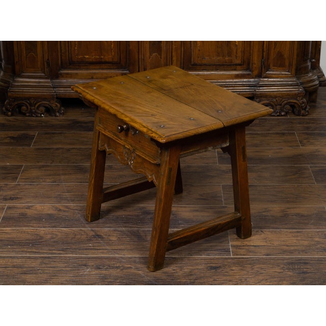 English Georgian Period Low Oak Side Table with Single Drawer and Carved Apron For Sale - Image 11 of 12