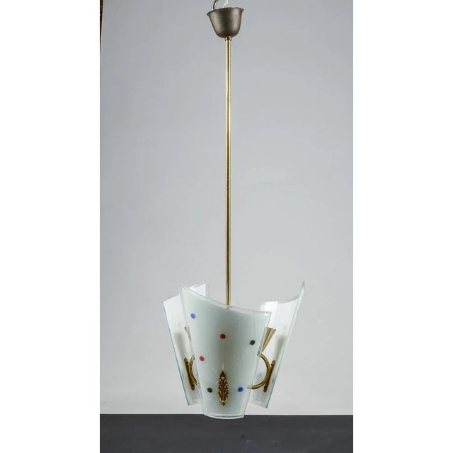 Art Deco Chandelier in Glass and Brass For Sale - Image 9 of 9