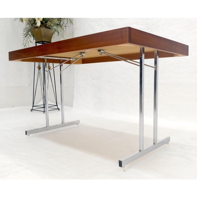 Danish Mid Century Modern Teak Top Chrome Legs Folding Desk Mint For Sale - Image 10 of 12