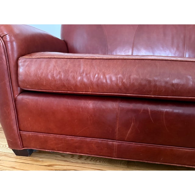 1990s Vintage Ralph Lauren Style Distressed Art Deco Leather Sofa For Sale - Image 5 of 17