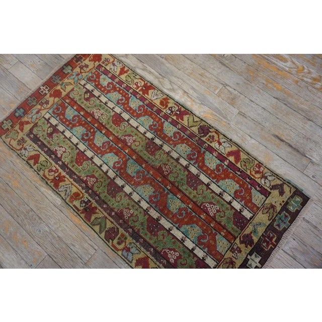 19th Century Turkish Sivas Yastik Carpet ( 1'8" x 3'1" - 51 x 194 ) Antique Yastik Turkish Geometric Knotted Rug, Circa...