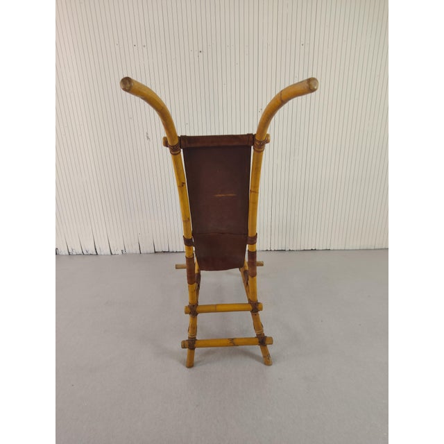 Wood Chaise Lounge in Bamboo and Leather, 1970 For Sale - Image 7 of 8