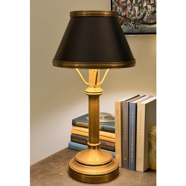 Chapman & Myers Chapman & Myers for Visual Comfort Brass Library Table Lamp With Black Metal Shade For Sale - Image 4 of 4