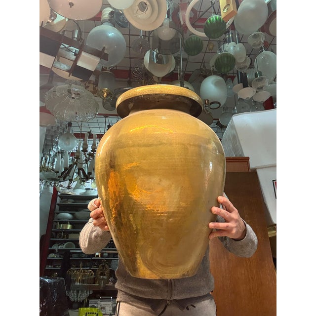 Large Hand-Hammered Brass Vase, 1970s For Sale - Image 4 of 7