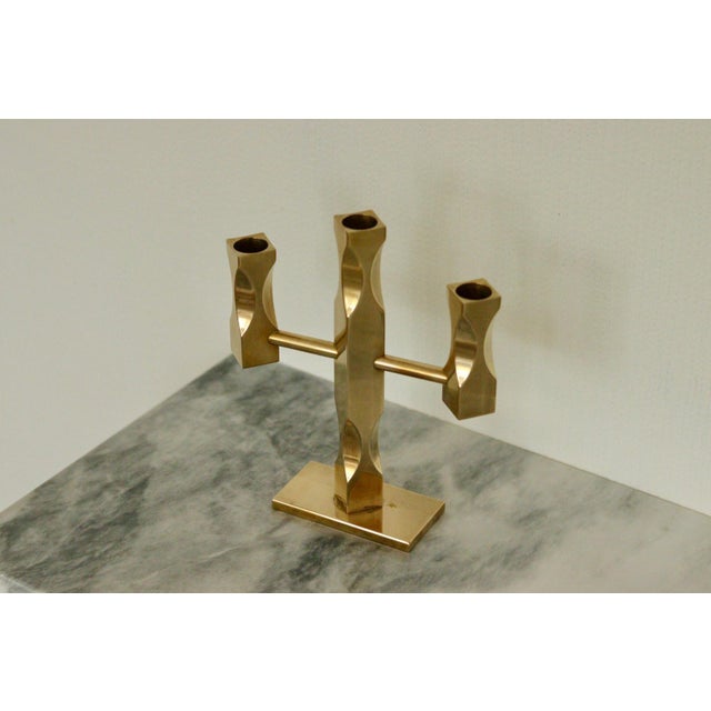 Mid-Century Modern Swedish Three-Arm Candelabra in Brass by Lars Åkesson for Vallonmässing For Sale - Image 3 of 10