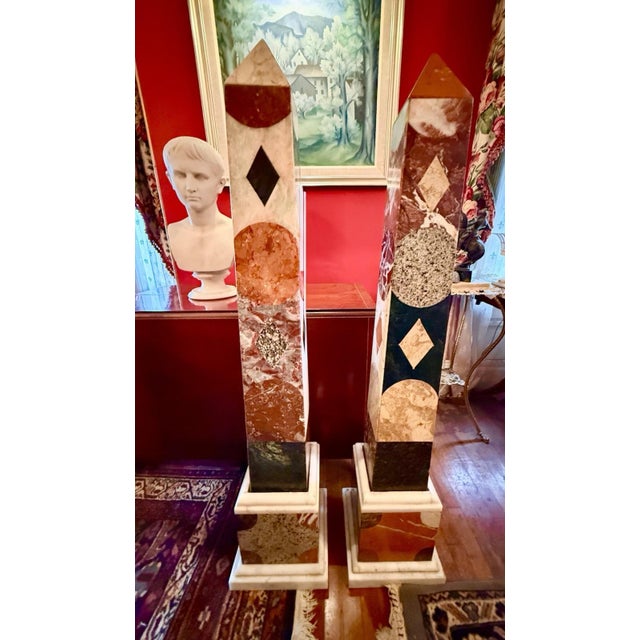 Mid 20th Century Mid 20th Century Pair MONUMENTAL GRAND TOUR STYLE SPECIMEN MARBLE OBELISKS ITALIAN ROMAN EMPIRE For Sale - Image 5 of 11