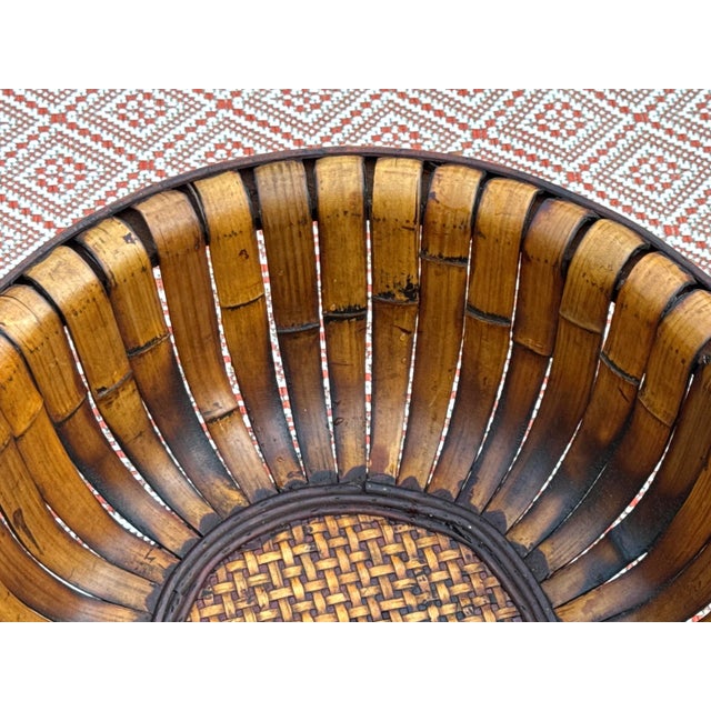 Bamboo and Rattan Hand Woven Basket / Pedestal Centerpiece For Sale - Image 9 of 11