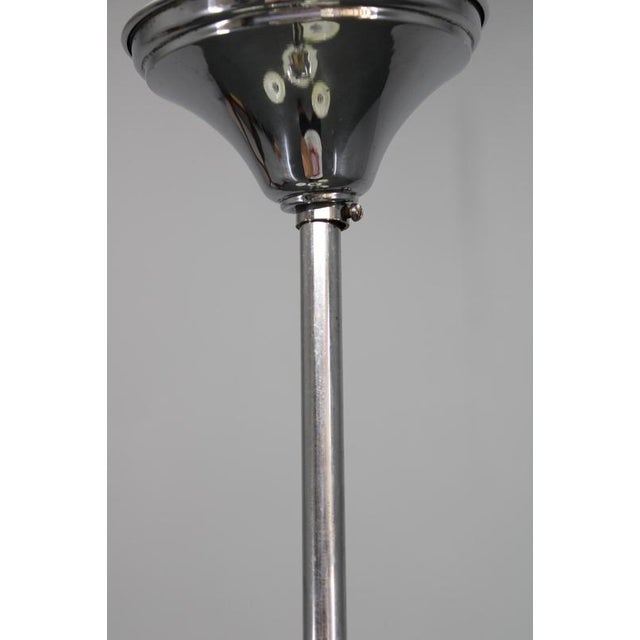 Metal Vintage Art Deco Chrome Pendant Light with Cream Opaline Glass Shades, 1930s For Sale - Image 7 of 13