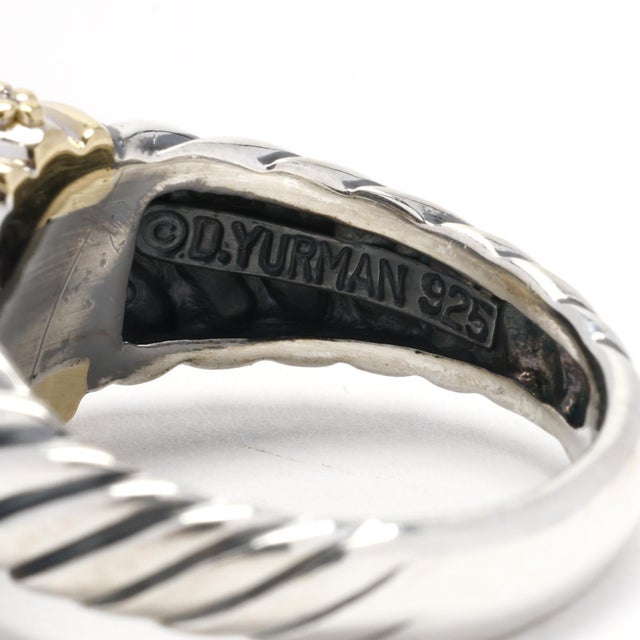 2000 - 2009 David Yurman Classic Cable Diamond Band Ring 18k Yellow Gold and Sterling Silver, Size 6.25 For Sale - Image 5 of 8
