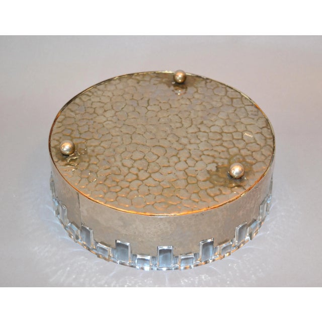 Vintage Lead Crystal & Hammered Metal Decorative Bowl, Serving Bowl, England For Sale In Miami - Image 6 of 8