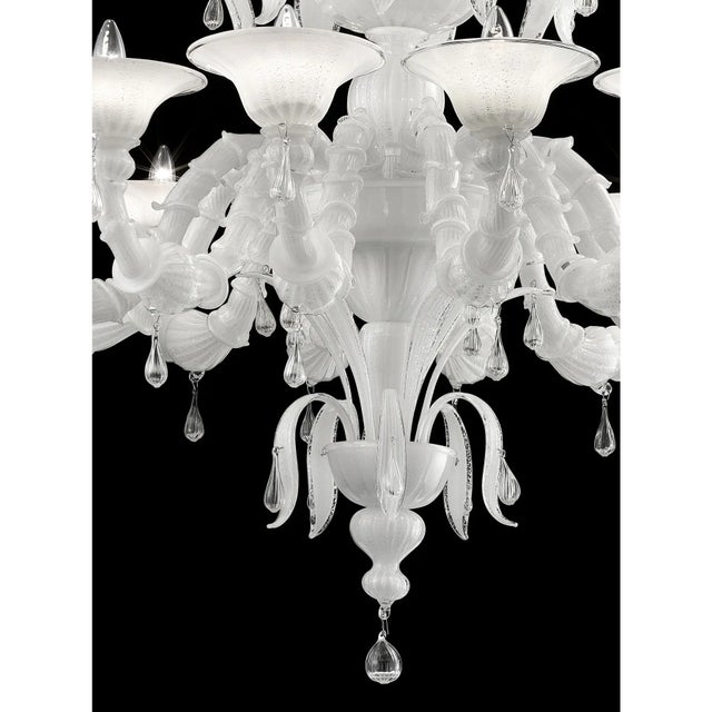 White Venetian “Ca’ Rezzonico” Murano Glass Chandelier With Clear Glass Drops For Sale - Image 6 of 6