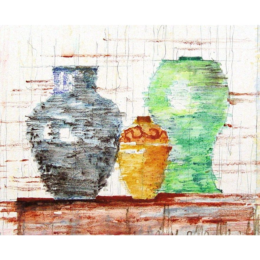 Mid Century Modern Still Life Drawing Of Pottery Chairish
