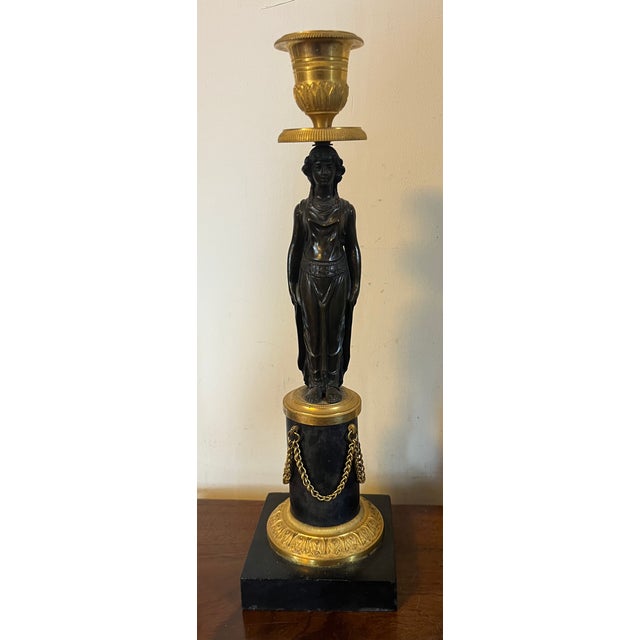 Antique Early 19th Century French Empire Gilt & Patinated Bronze Caryatid Candlestick Holders Circa 1810 - A Pai For Sale In New York - Image 6 of 12