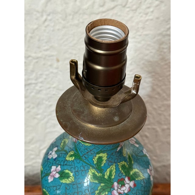 Wood Vintage Cloisonné Vase Lamp, Fully Rewired For Sale - Image 7 of 8