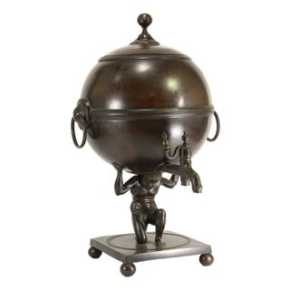 1800-1820's Hot Water Tea Urn Samovar With Atlas Figure Support Patinated Bronze For Sale
