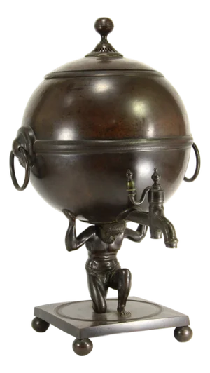 1800-1820's Hot Water Tea Urn Samovar With Atlas Figure Support Patinated Bronze