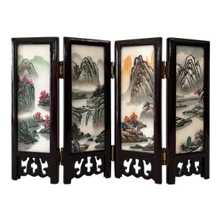 Chinese Hand-Painted Alabaster Miniature Tabletop Screen For Sale