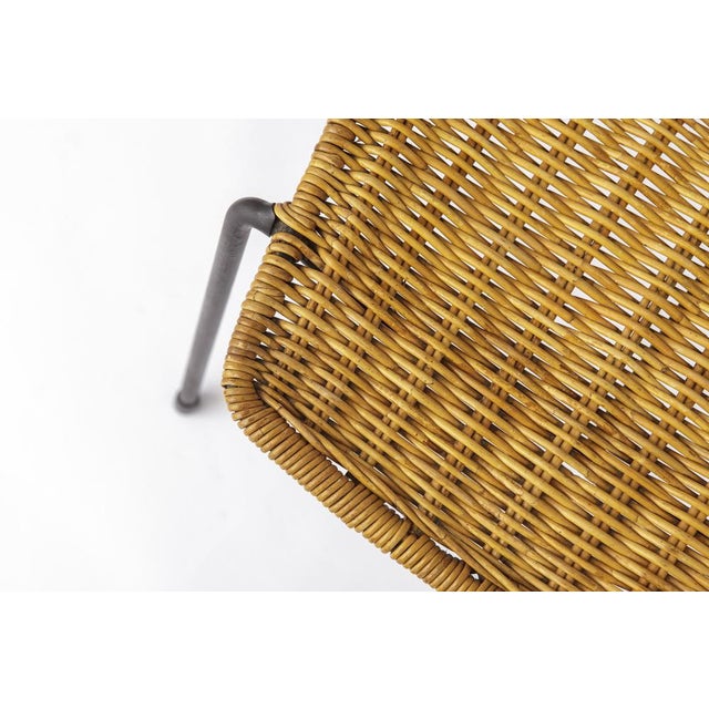 Wood Mid-Century Swiss Rattan Metal and Wicker Basket Chairs by Gianfranco Legler, 1950s, Set of 2 For Sale - Image 7 of 10