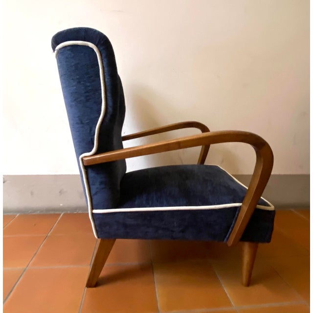 Brown Art Deco Armchairs in Walnut and Velvet, Italy, 1930s, Set of 2 For Sale - Image 8 of 12