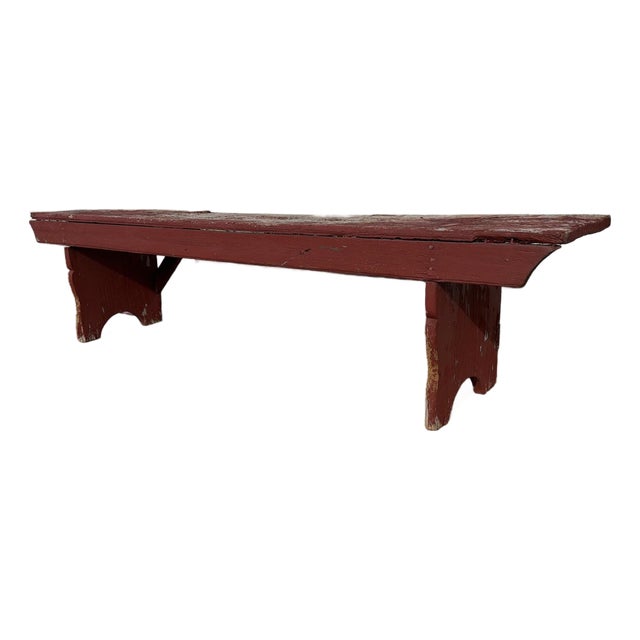 Antique Pennsylvania Mortised Bench in Old Red Paint, Lancaster County, Circa 1860s For Sale