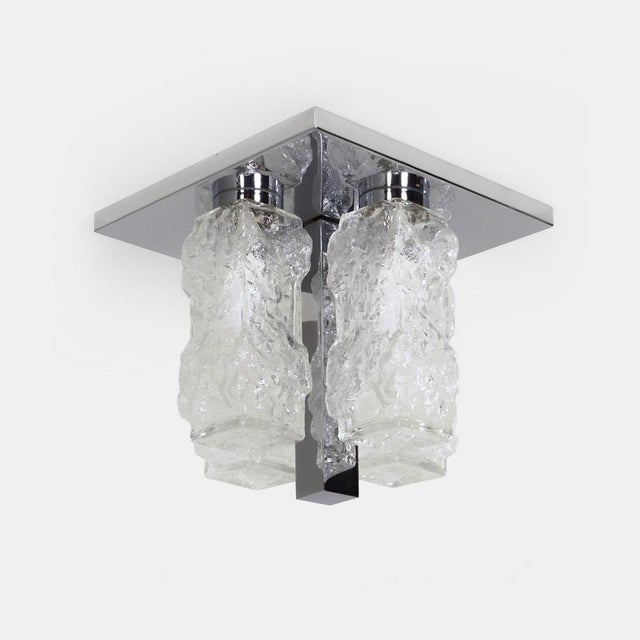 Gold Brutalist Ceiling Lamp in Chrome and Pressed Glass from Hillebrand Leuchten, 1970s For Sale - Image 8 of 9