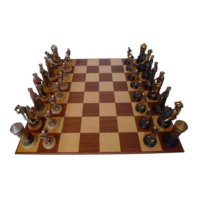 Mid 20th Century 18 Karat Gold Gilt Anri Montsalvat Chess Set For Sale