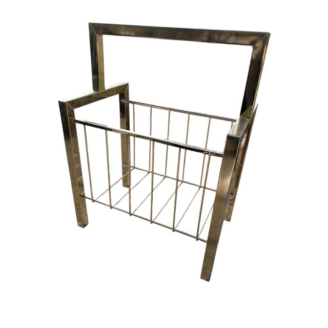 Milo Baughman Midcentury Modern Vintage Chrome Metal Magazine Rack/ Holder For Sale - Image 4 of 12
