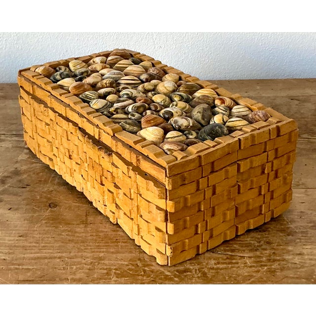 Late 20th Century Vintage Boho Shell Encrusted Wood Box For Sale - Image 5 of 8
