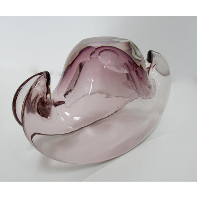 Vintage C1970's Italian Moretti Franco (Signed) Murano 2-Way Positioning, Clam Shell Burgundy Decorative Vessel For Sale - Image 12 of 13