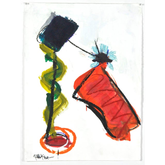 2010s "Blue Loops Orange Burst" Contemporary Abstract Acrylic and Watercolor Painting by Robbie Kemper For Sale - Image 5 of 5