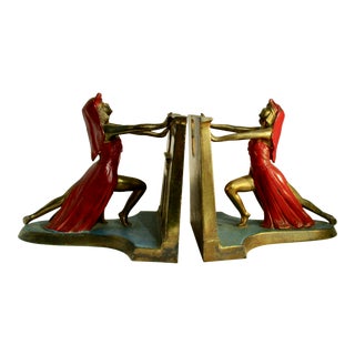 1924 L Moronson Egyptian Revival Polychrome Queen of the Nile Bookends - a Pair For Sale