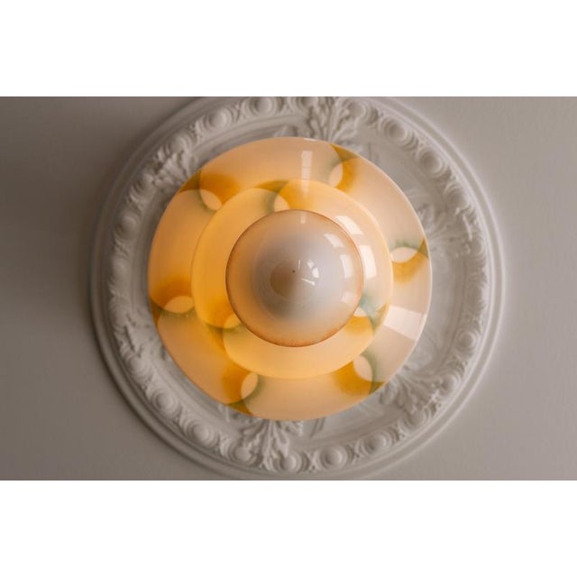 Beige Art Deco White Glass and Brass Pendant Light, Germany, 1930s For Sale - Image 8 of 18