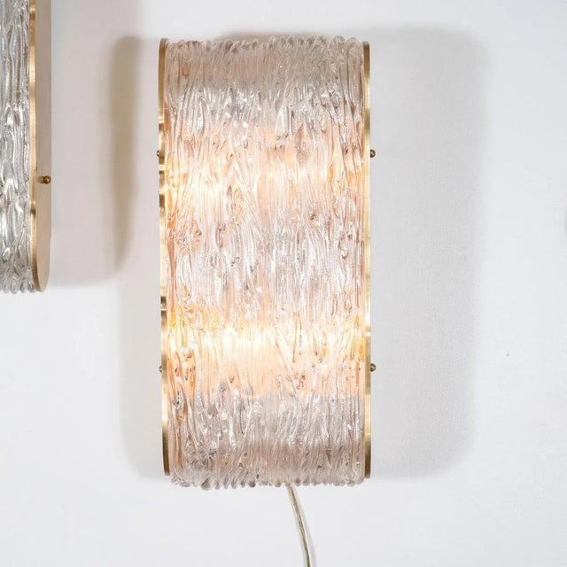 Metal Wavy Textured Glass Sconces - A Pair For Sale - Image 7 of 9