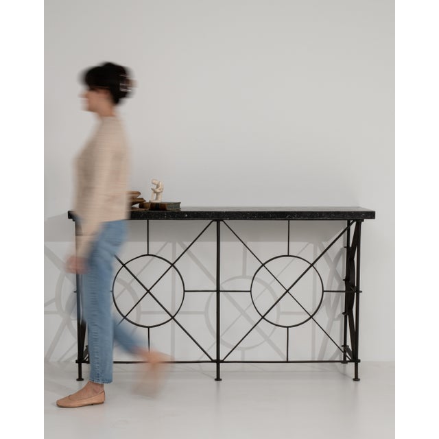 Wrought Iron Console Table With Blue Stone Top For Sale In Greensboro - Image 6 of 9
