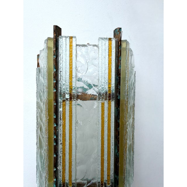 Transparent Pair of Hammered Glass Wrought Iron Sconces by Longobard, Italy, 1970s For Sale - Image 8 of 12